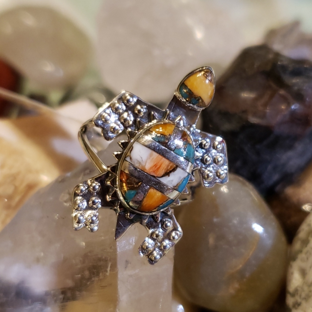 Santa Fe Spiny Turquoise Turtle Ring, .925 Sz 6